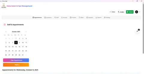 ZainaApp appointments calendar