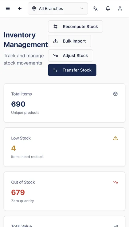 OxPOS inventory on a phone